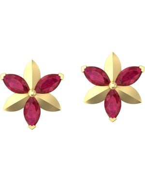 Artisan 14K Marquise Cut Ruby Stud Earrings - Pink