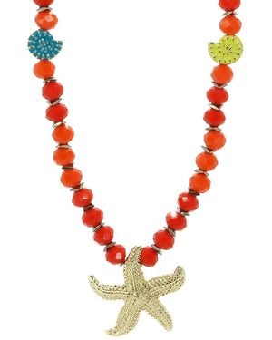 Ebru Jewelry Summer Joy Starfish & Shell Beaded Necklace - Red