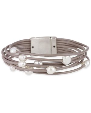 Saachi Multi Strand Leather Pearl Light Bracelet - Grey