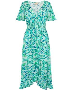 Sophia Alexia Floral Mermaid Croatia Crinkle Midi Dress - Green