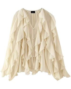 Chanel Joan Elkayam Neutrals Cream Ruffled Chiffon Blouse - Natural