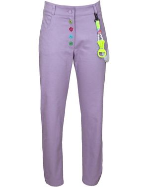Lalipop Design Flower Embroidered Cropped Lilac Trousers - Purple