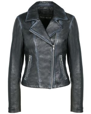 Freaky Nation Rivet Leather Biker Jacket - Black