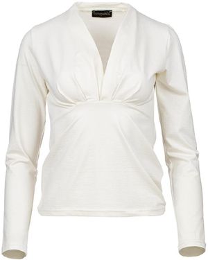 Conquista Neutrals Elegant Ecru V-Neck Long Sleeve Jersey Top - White