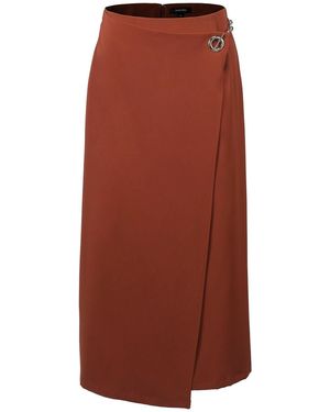 Smart and Joy Buckle On Side Wrap Effect Skirt - Brown
