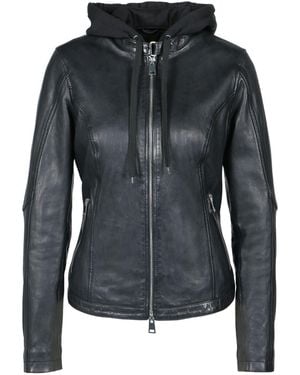 Freaky Nation Leather Jacket With Hood - Black