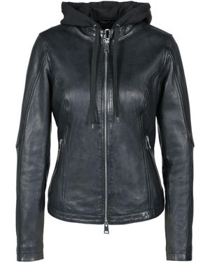 Freaky Nation Leather Jacket With Hood - Black