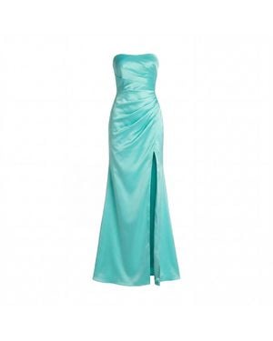 Mac Duggal Strapless Satin Gown With Slit - Blue