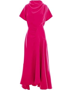 concept A trois Fuchsia Dress With Front Drape And Collar - Pink