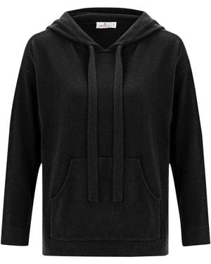 Peraluna Cashmere Blend Knit Hoodie Pullover Sweater - Black