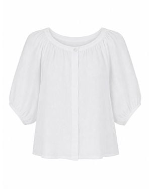 Luella Fashion Aurelie Button-Up Linen Top - White