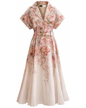 Richa Sharma Floral Handcrafted Linen Dress - Pink