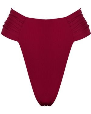 ANTONINIAS Clam High Waisted Side Draped Bikini Bottom - Red