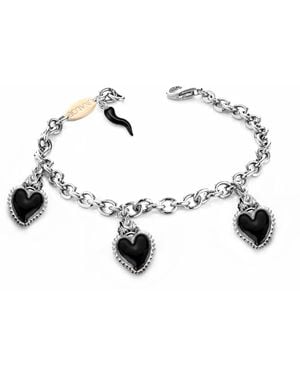 Unaloe Bracelet With Three Heart Pendants And Horn - Metallic