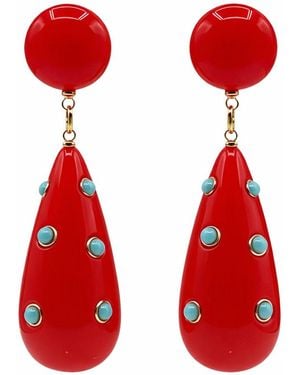 Michael Nash Jewelry Kathryn And Drop Polka Dot Earrings - Red