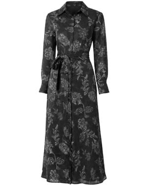 John Abgin Georgette Floral Textured Midi Shirt Dress - Black