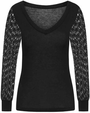 Sophie Cameron Davies V-Neck Jersey Lace Sleeve Top - Black