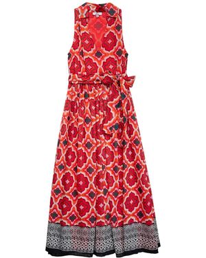 Niza Long Sleeveless Dress With Geometric Print - Red
