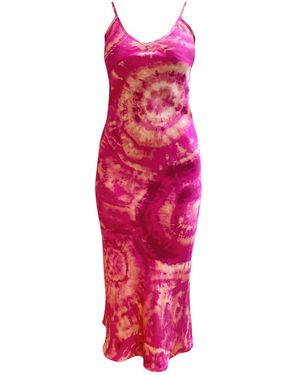Roy G. Rose Geode Tie Dye Silk Slip Midi Dress - Pink