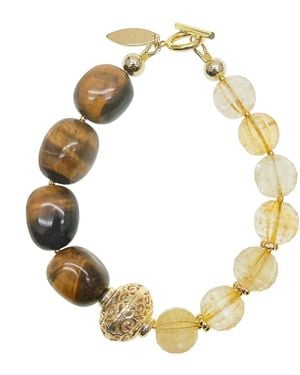 Farra Citrine With Tiger Eye Stones Chunky Bracelet - Metallic