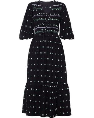 Rose & Nancy Eddie Cord Embroidered Polka Dot Maxi Dress - Black