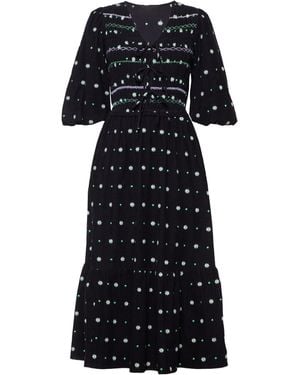 Rose & Nancy Eddie Cord Embroidered Polka Dot Maxi Dress - Black