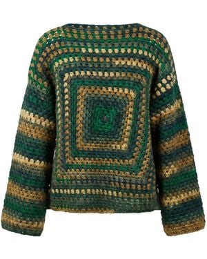 Ana Chic Granny Square Handmade Crochet Jumper - Green