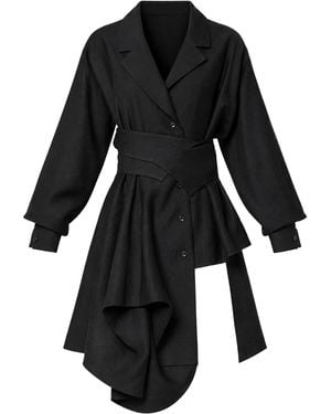 Metamorph Asymmetric Shirt With Draped Hem And Statement Belt - Black