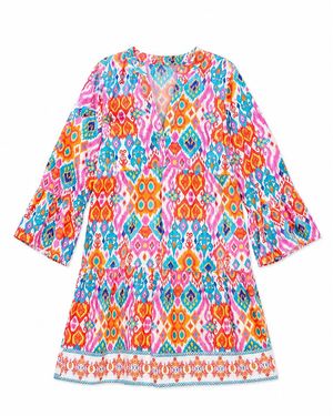 Yumi' Multicolor Ikat Print Viscose Beach Tunic - Red