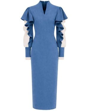 Julia Allert Occasion Midi Dress With Ruffled Sleeves - Blue