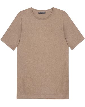 Paul James Knitwear Ultra Fine Cotton Fern Crew Neck Knitted T-Shirt - Brown