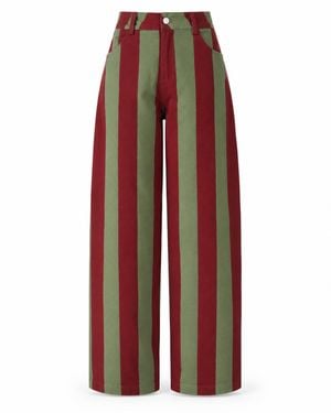 Mind Traveler Burgundy & Khaki Striped Clarissa Balloon Jeans - Red