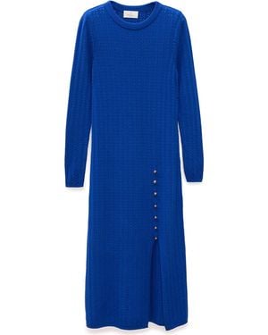 Peraluna Zaira Minimal Cable Knit Slit Midi Dress - Blue