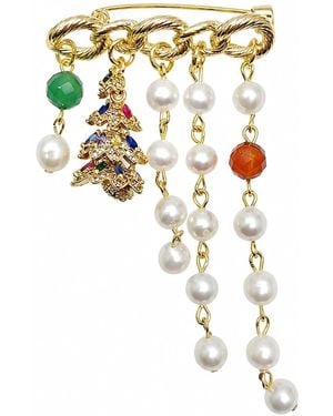 Farra Freshwater Pearl With Agate And Christmas Tree Tassel Brooch - Metallic