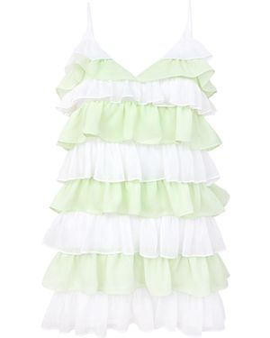 blonde gone rogue Summer Affair Mini Dress With Ruffles, Upcycled Polyester - Green