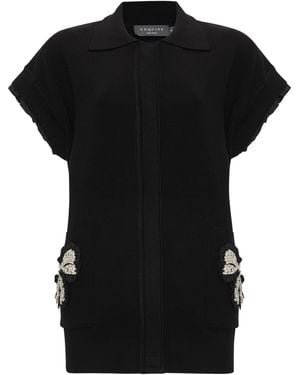 Exquise Stone Pocket Detail Collar Knit Vest - Black