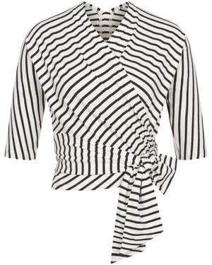 Marianna Déri Cream Striped Wrap Top - White