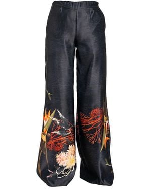 ARTISTA Floral Printed Wide Leg Pants - Blue