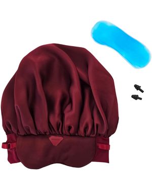 St Cayman Ibonnet Rem Adjustable Satin Hair Bonnet Eye Mask With Gel Insert - Red