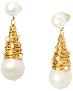 I'MMANY LONDON Golden Hour Freshwater Pearl Drop Earrings - Metallic