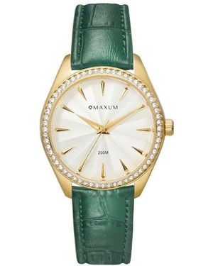 Maxum Sydney Crystal Bezel Leather Strap - Green