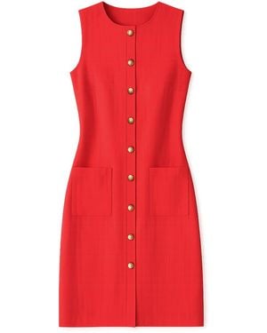 Yumi' Viscose Button Detail Shift Dress - Red