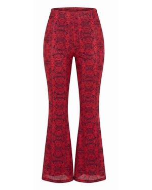 Janara Jones Snakes Print Mesh High-Waist Flared Volk Trousers
