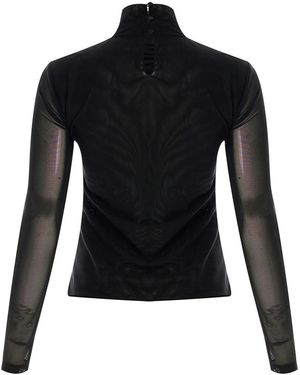 Exquise Drew Draped Mesh Turtleneck Blouse - Black