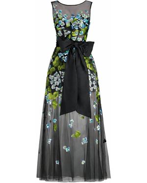Mac Duggal Floral Embroidered Corset Gown With Bow - Green