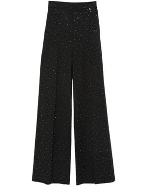 Nissa Rhinestone-Embellished Brocade Pants - Black