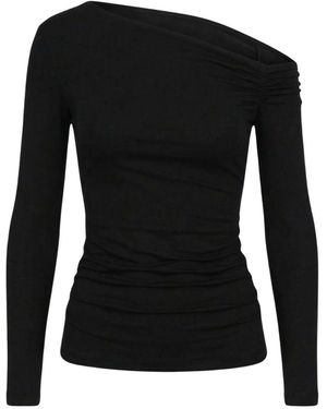 Monlicia Asymmetric Off-Shoulder Long Sleeve Stretch Lune Top - Black