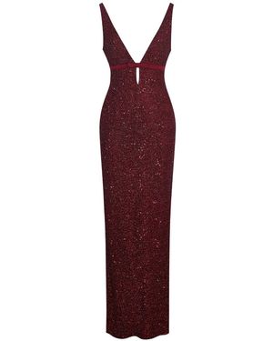 Miss Circle New York Elora Crimson Sequin Beaded Keyhole Maxi Dress - Red