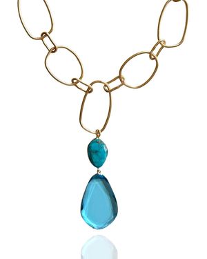 Rare Matters Jewelry Lux Statement Double Drop Pendant Necklace - Blue