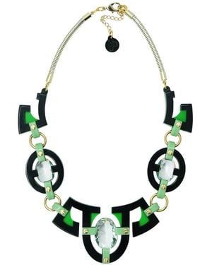 Gissa Bicalho Handmade Acrylic Necklace Plastron Oval Cut Stone - Black